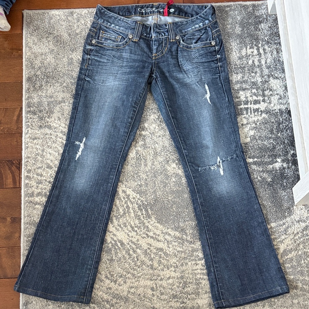 Los Angeles Guess Women's Distressed Bootcut Jeans - Dark Blue